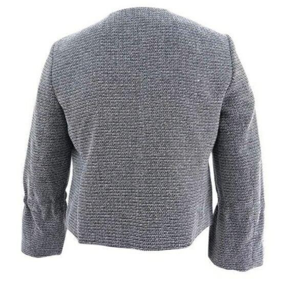 Nine West Womens Black & White Textured Open-Front Jacket W/ Bow Sleeve Accents - Picture 2 of 5